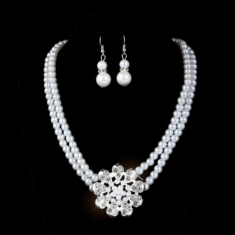 Picture of Cross-border jewelry new bridal sweater chain necklace set diamond artificial pearl necklace earring bracelet set