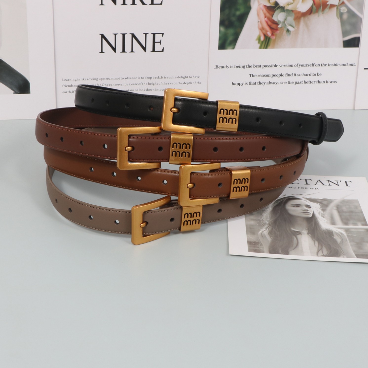Retro Metal Versatile English Letter Genuine Leather Cowhide Belt for Jeans, Waist-Cinching Slimming Belt for Women