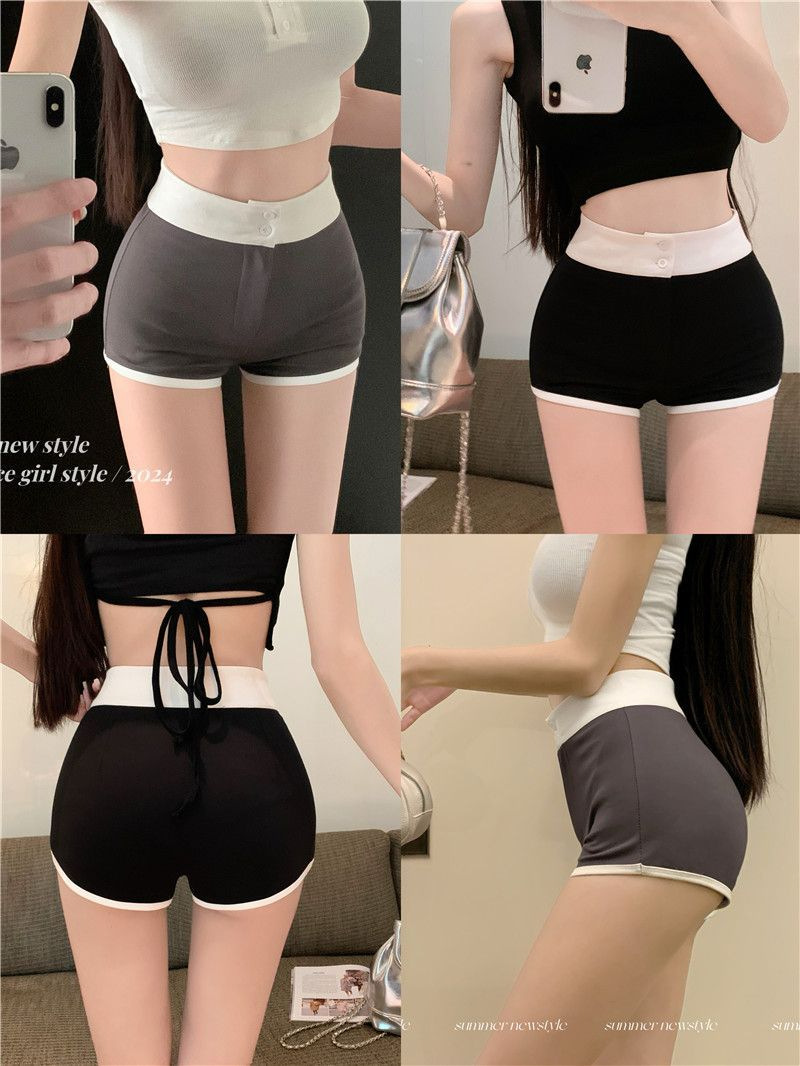 Hot Girl Stitching Contrast Casual Shorts Women's Summer 2024 New Hot Pants Small High Waist Straight Trousers