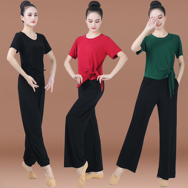 Square Dance Suit New Modal Short-sleeved Top Dancing Yoga Suit Practice Suit Spring and Summer Thin Lantern Wide Leg Pants