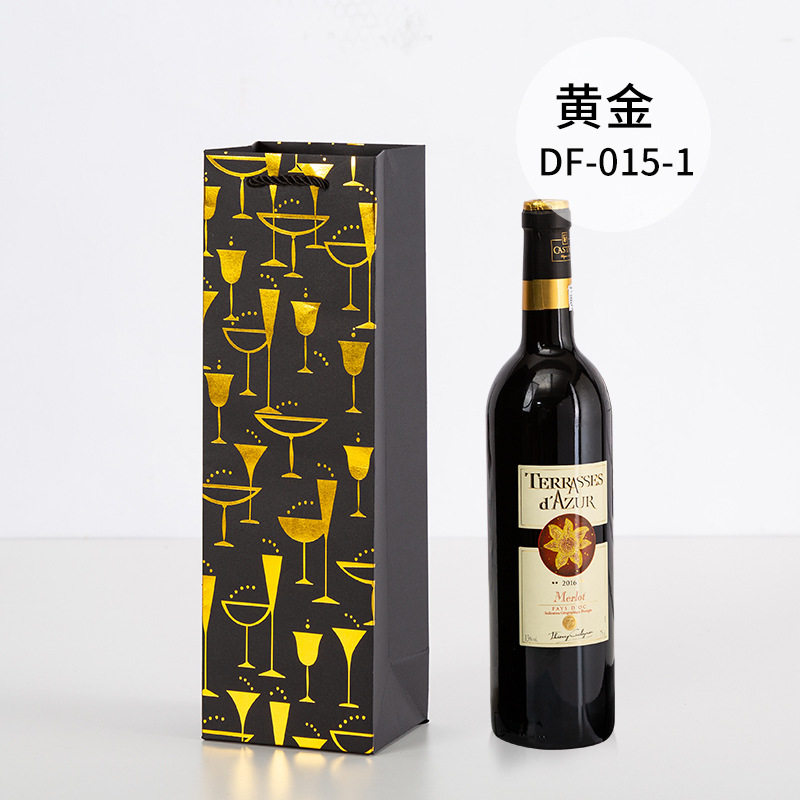 Picture of Red Wine Portable Paper Bag in Stock Hot Stamping Practical Red Wine Gift Packaging Bag Wine Portable Paper Bag Wholesale