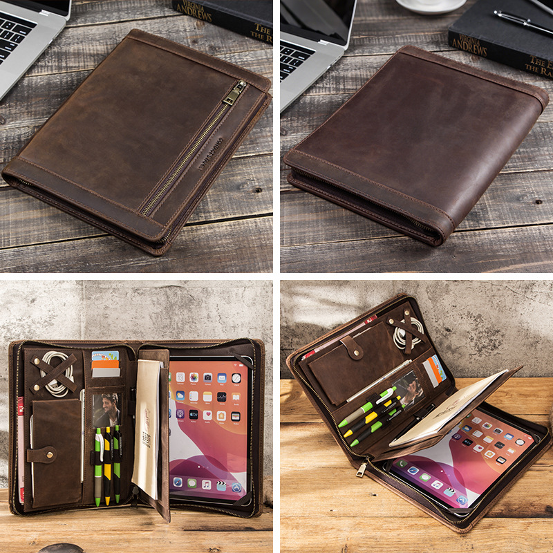 Picture of For Apple ipadpro10.5 protective cover crazy horse cow belt pen slot zipper multi-functional flat protective cover