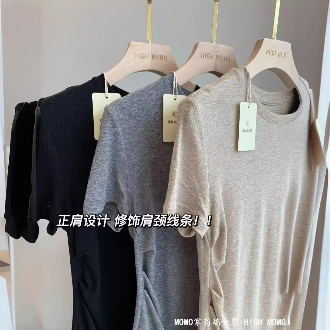 Picture of Slimming Thin Tencel Irregular Top Lyocell Pleated Waist Slim-fit Shoulder Mask Short-sleeved T-shirt Women's Summer