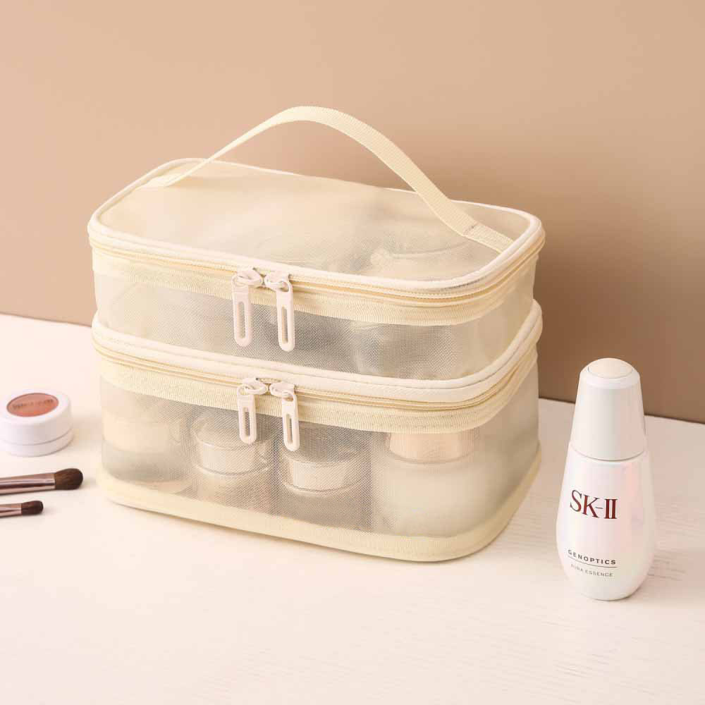 Picture of Large Capacity Toiletry Bag Portable High-value Cosmetic Bag Multi-purpose Travel Double-layer Toiletry Bag Storage Bag Mesh Bag