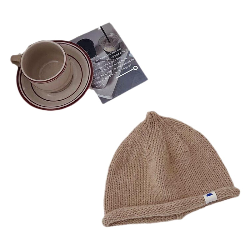 ins Korean style children's knitted hat super cute solid color nipple melon hat autumn and winter boys and girls baby warm wool hat