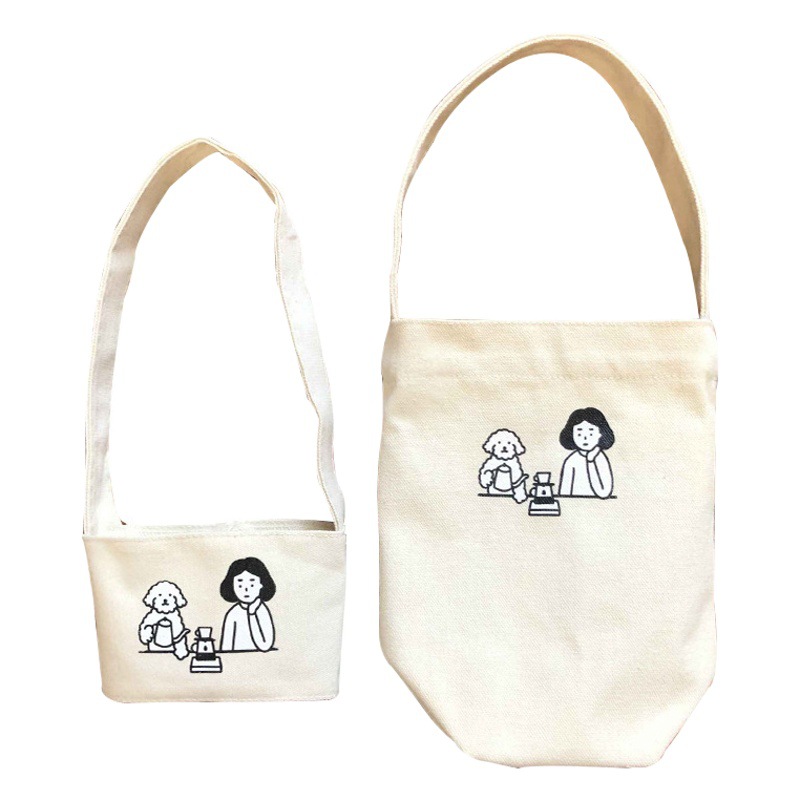 Factory direct supply hand milk tea canvas bag coffee cup set small cloth bag spot exquisite beverage portable cup set