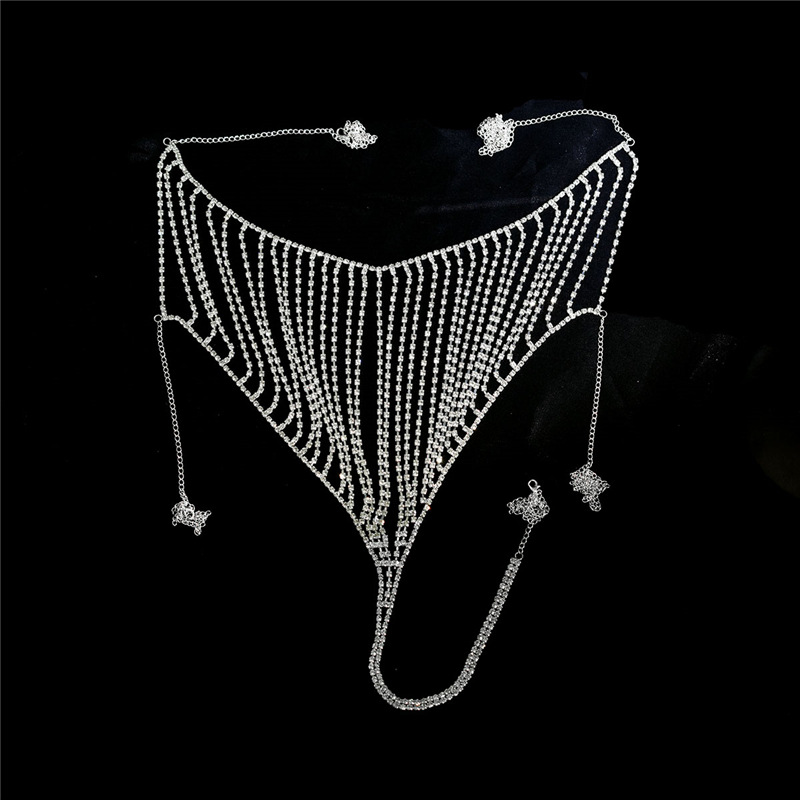 Picture of Fashion New Multi-layer Tassel Luxury Rhinestone Body Chain Sexy Bikini Nightclub Chest Chain Shorts Set Jewelry