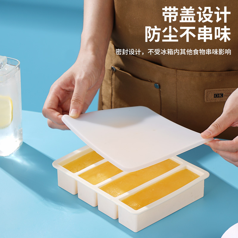 Picture of 4-grid large strip silicone ice lattice mold ice cube with lid easy demoulding household commercial whisky long strip ice cube mold