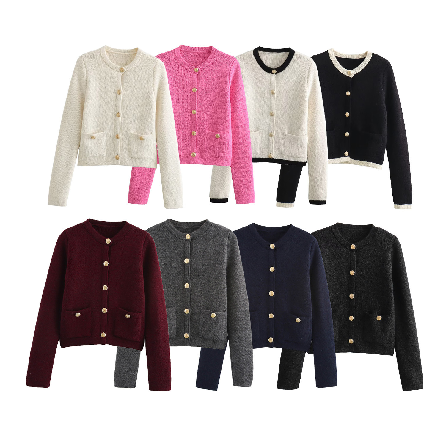 ZA cross-border women's clothing wholesale European and American style new fashion simple round neck single breasted knitted cardigan 6424144