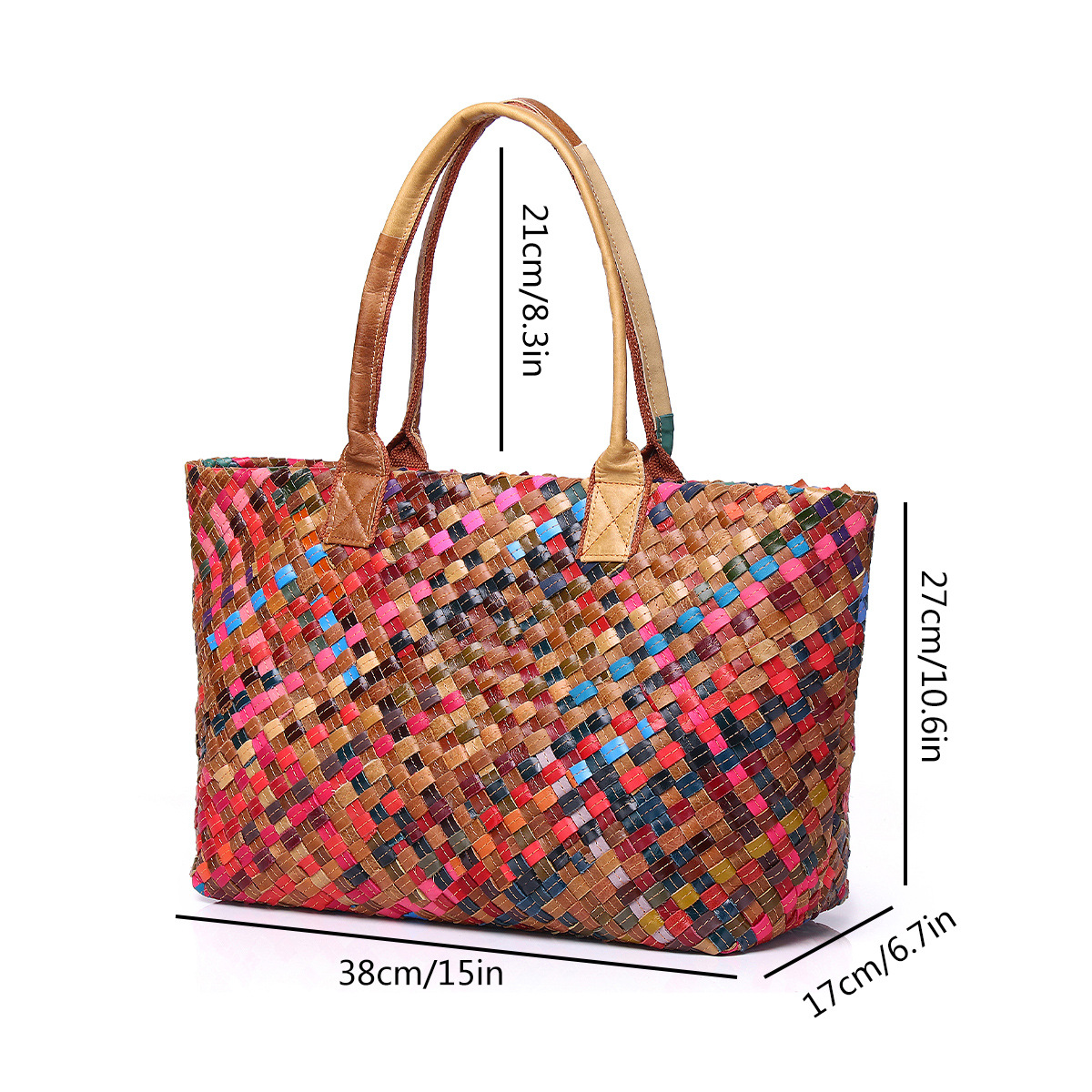 Picture of Cross-border Genuine Leather Color Stripe Woven Bag Fashion Design Trendy Bag Cowhide Shoulder Crossbody Tote Bag Women's Bag