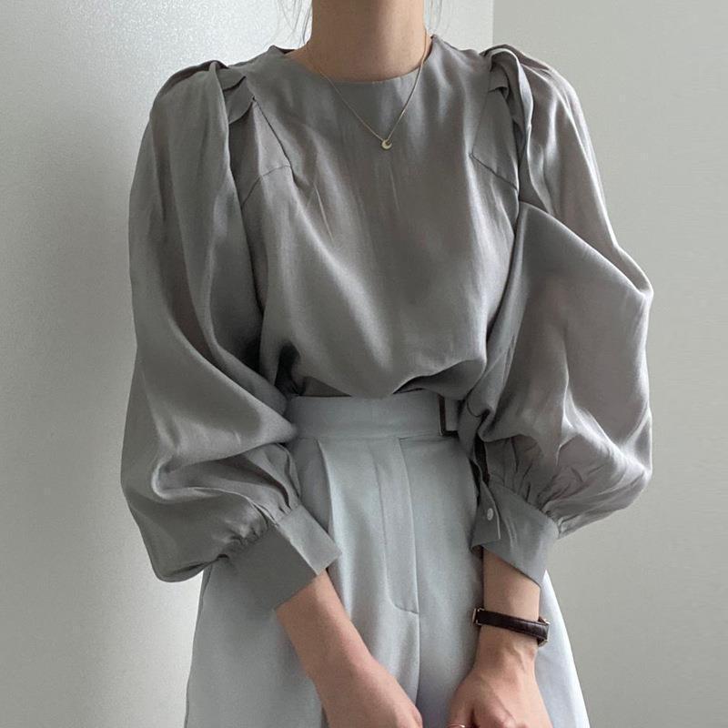 Picture of South Korea Chic French Style Simple Round Neck Puff Sleeve Shirt Women's Elegant All-match Shirt Women's Casual High-end Sense