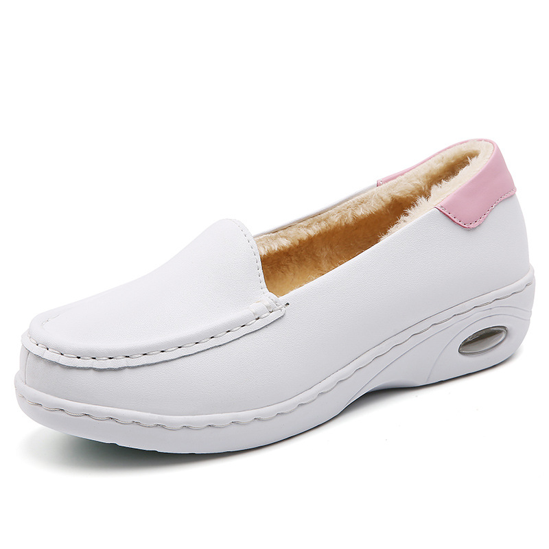 Picture of in stock nurse shoes autumn and winter leather air cushion soft bottom breathable flat anti-slip fleece-lined work shoes cross-border a generation of hair