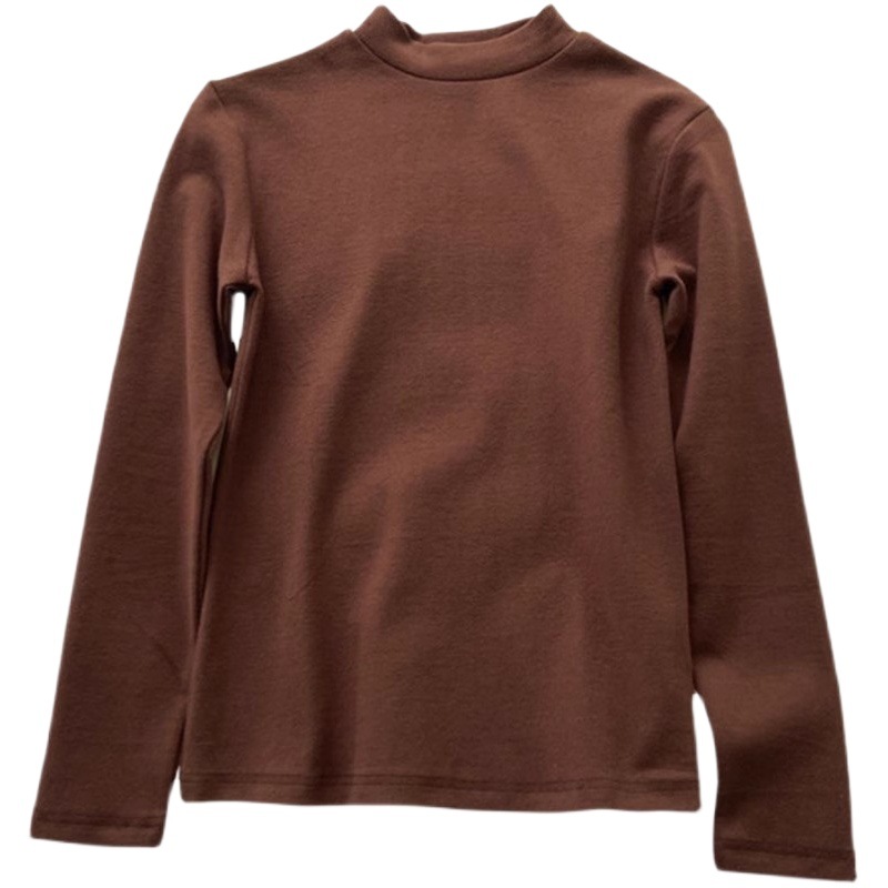 Double-sided Velvet Mock Collar Base Shirt Women's Spring and Autumn New Thickened Warm Long-sleeved Sanding T-shirt Inner Top