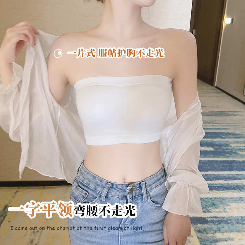 Picture of Strapless Beautiful Back Wrapped Chest Tube Top Intimates for Women Invisible Anti-Exposure Girl Inner Wear Bra with Padded Vest Large Size