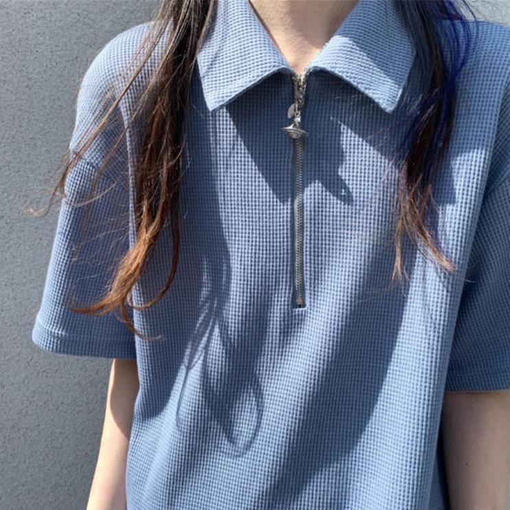 Picture of Japanese Girl's Mint Green dress Sense Niche Waffles Loose Straight Skirt Polo Collar Age-reducing Skirt