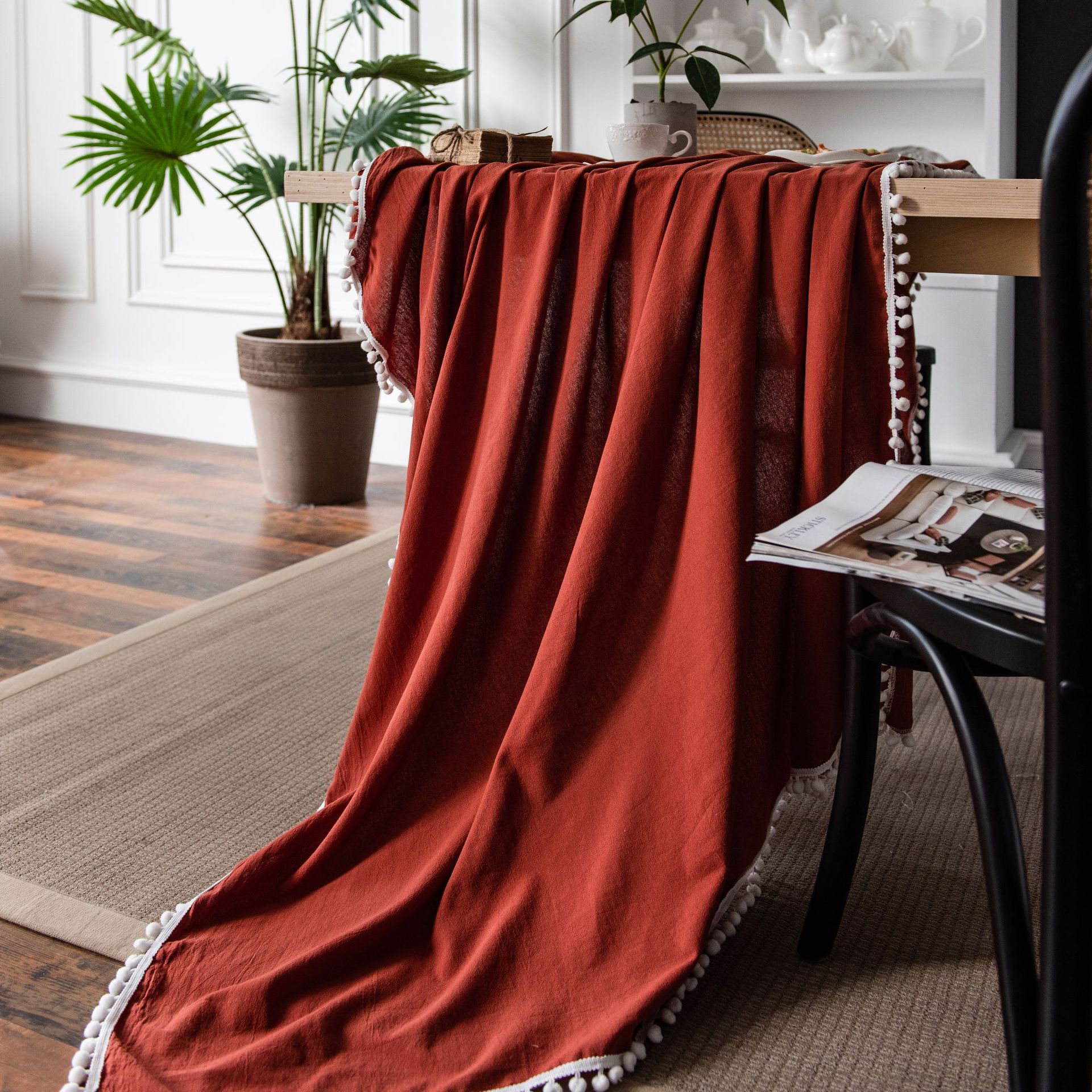 Picture of Imanki Rhyme Solid Color Tablecloth Ins Style Orange Dining Tablecloth Plain Dining Tablecloth Holiday Decoration Household Rectangular