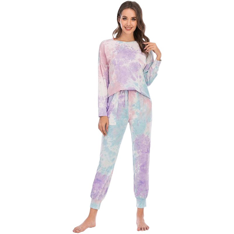 Amazon 2025 Spring and Summer New Home Clothes Tie-Dye Women's Long-Sleeved Trousers Suit Casual Women's Pajamas Wholesale