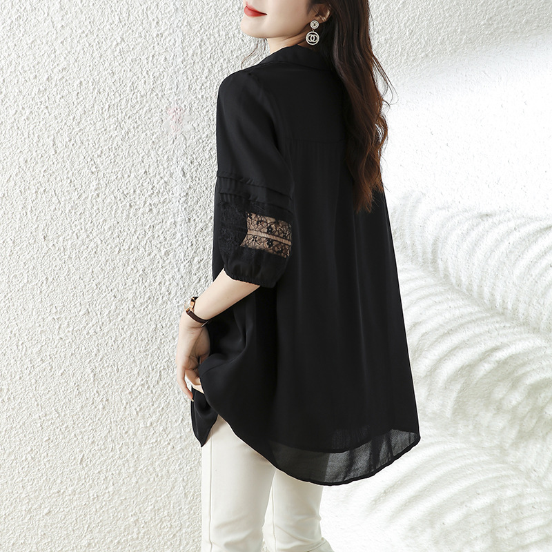Picture of Real Shot plus size Women's L-5XL Lace Shirt/Chiffon Shirt Fashionable Slimming chubby girl Stylish Elegant Top