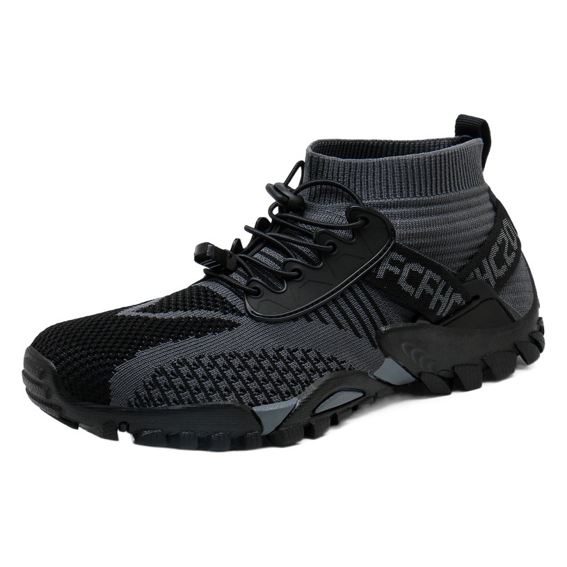 Flying woven men's shoes foreign trade 2025 socks mouth hiking shoes breathable sneaker pedal outdoor hiking shoes