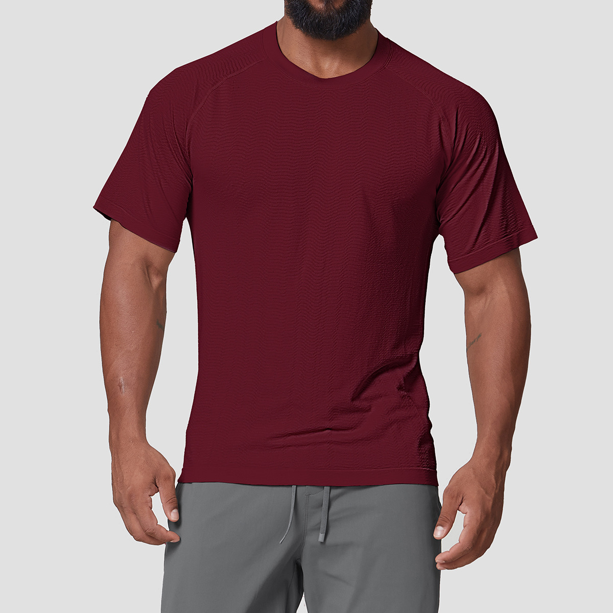 Men's Summer Sports Short-Sleeved Core-Wicking Quick-Drying T-Shirt Outdoor Loose Breathable Running Fitness Training Short-Sleeved 1075