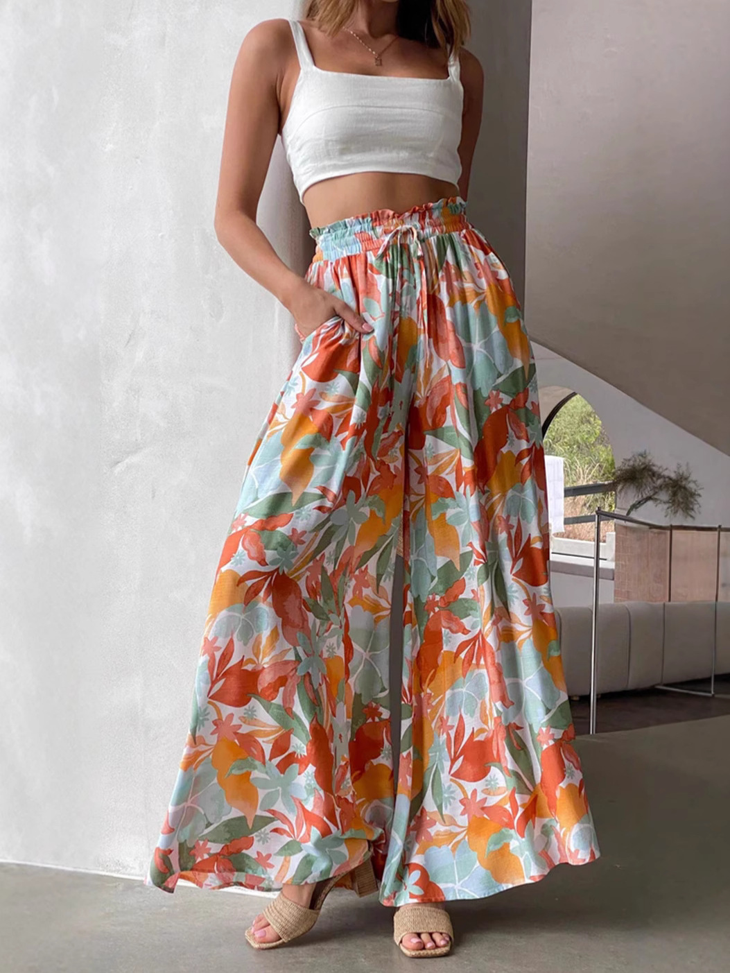 2024 European and American Spring and Summer Amazon TEMU Printed Women's Foreign Trade Wide Leg Explosions Loose Casual Fashion Pants