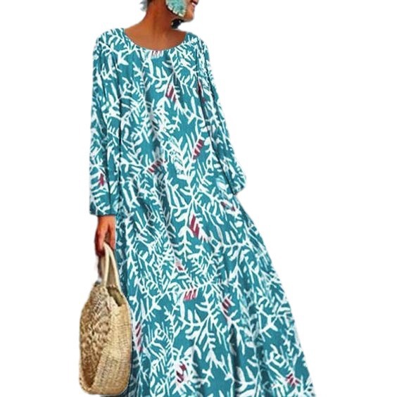 Picture of 2025 Spring Clothing European and American Summer New Export Women's Clothing Ebay Digital Printed Long-Sleeved Dress Casual Long Skirt