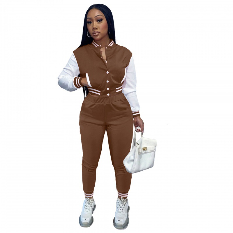 Picture of European and American Amazon Explosions Women's Stitching Jacket Single-breasted Baseball suit Women's Clothing Sports Two-piece Set
