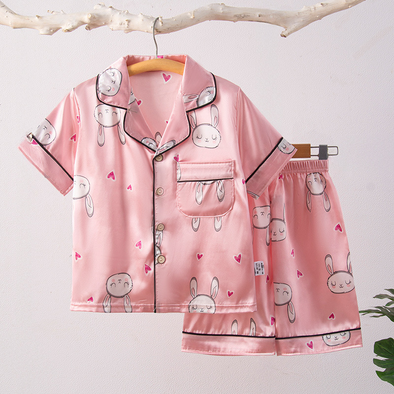 Picture of Children's Home Suit Summer Thin Boys and Girls Short-sleeved Cropped Pants Air-conditioning Suit 3-8 Children's Pajamas