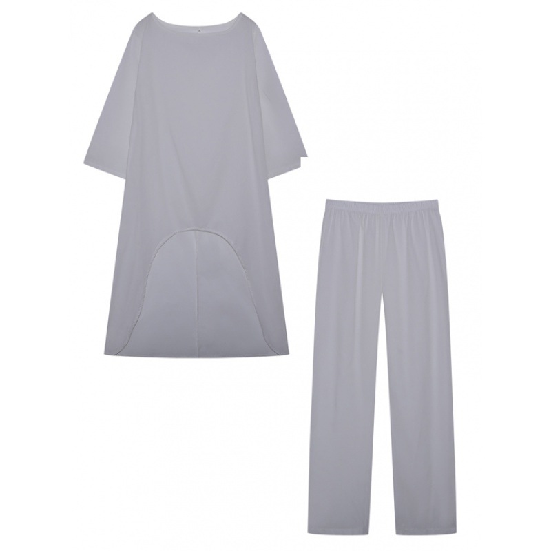 Picture of 2023 European and American New Women's Cotton and Linen Fashion Casual plus size Irregular Long-sleeved suit Wide-leg Pants Two-piece Set