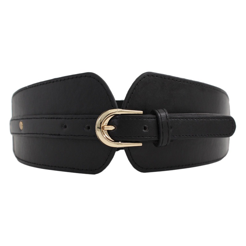Wide belt women's pin buckle decorative dress elastic PU sheet elastic waist seal European and American vintage waist women's two sizes