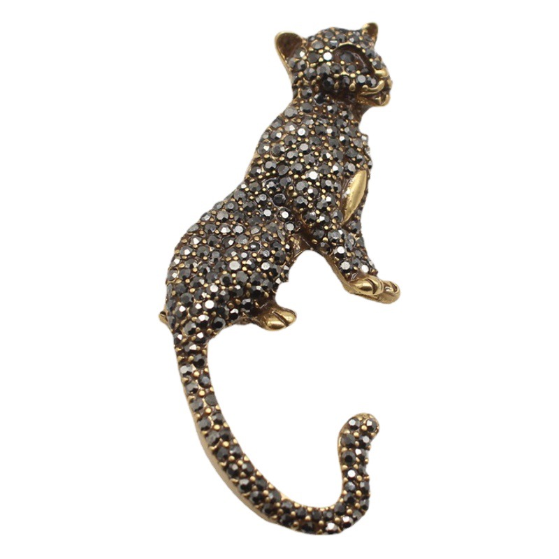 European and american Vintage Vintage animal pearl gem brooch distressed leopard cold exaggerated three-dimensional antique brooch