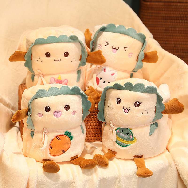 Cartoon Toast Stuffed Roll Blanket Office Nap Spring and Autumn Flannel Small Blanket Air Conditioning Single Storage Blanket