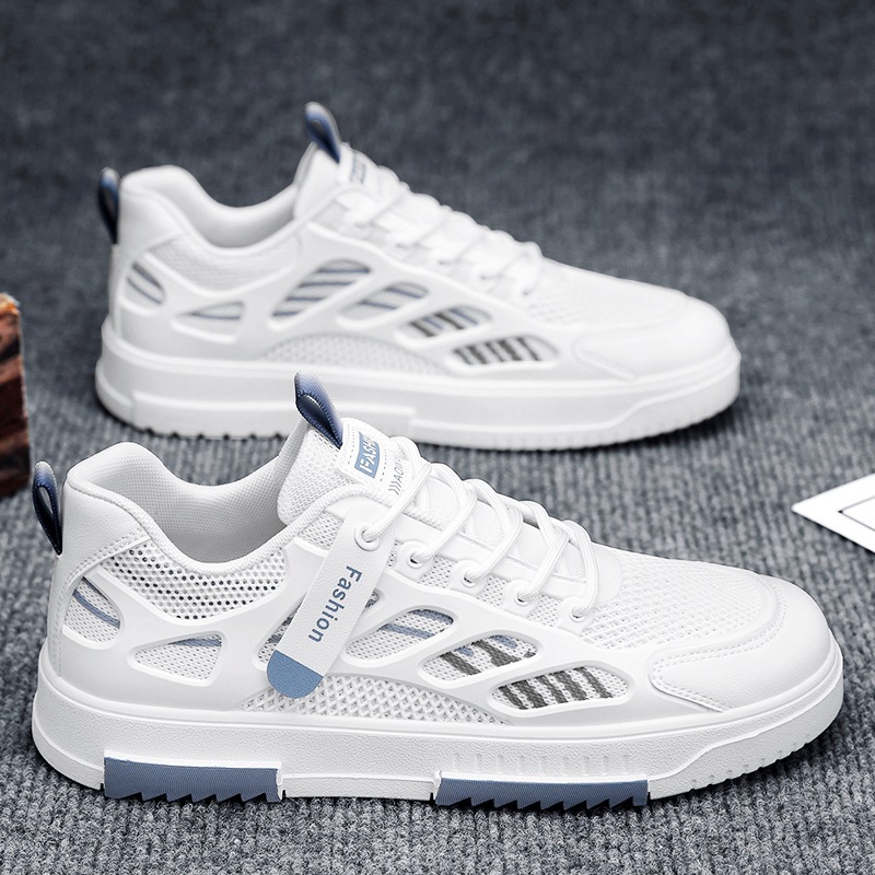 Men's Shoes Summer Breathable Mesh Shoes Korean Style Trendy All-match Casual Board Shoes Student Sports Soft Sole White Trendy Shoes