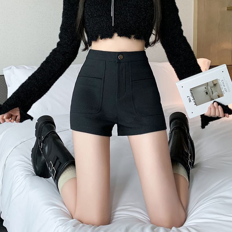 plus size Black Shorts 2023 Winter Thickened Women's Base Outer Wear All-match Elegant Slimming Short Spice Girls High Waist Hot Pants