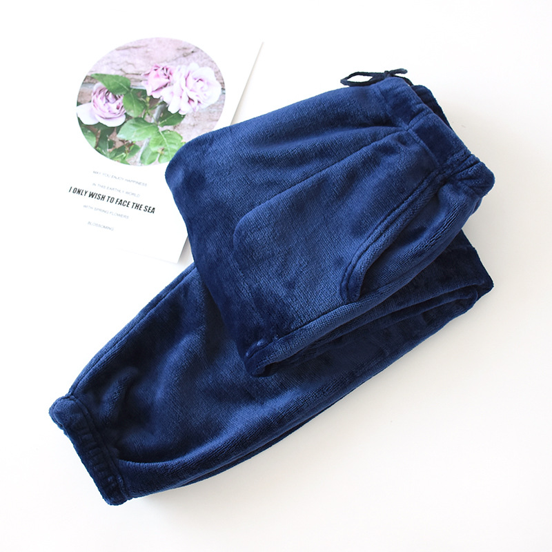 Picture of Winter Thickened Men's Flannel Pajama Pants Neck-up Leg-toe High Waist Loose Coral Fleece Warm Home Pants