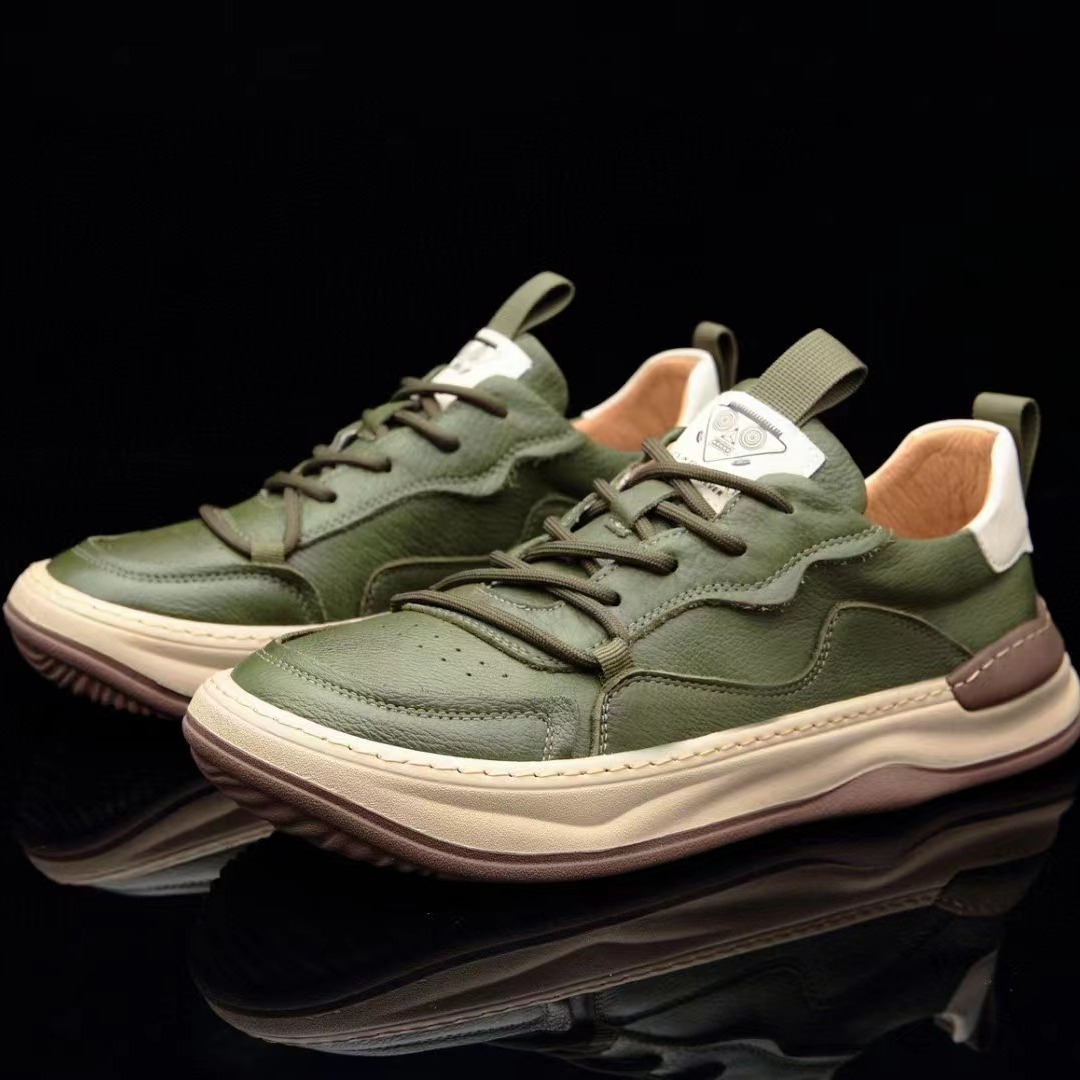 Internet Trendy Men's Shoes European Station Soft Leather White Shoes Men's Thick-soled All-match Breathable Hollow-out Sandals Fashionable Skate Shoes Clown Shoes