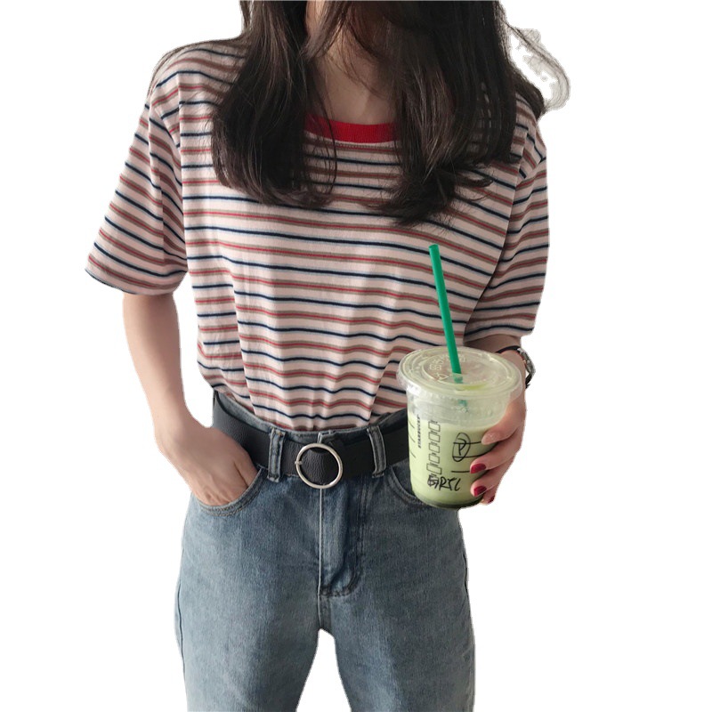 Picture of Summer striped short sleeve T-shirt women's new Korean foreign trade bottoming shirt women's top plus size women's clothing a generation of hair