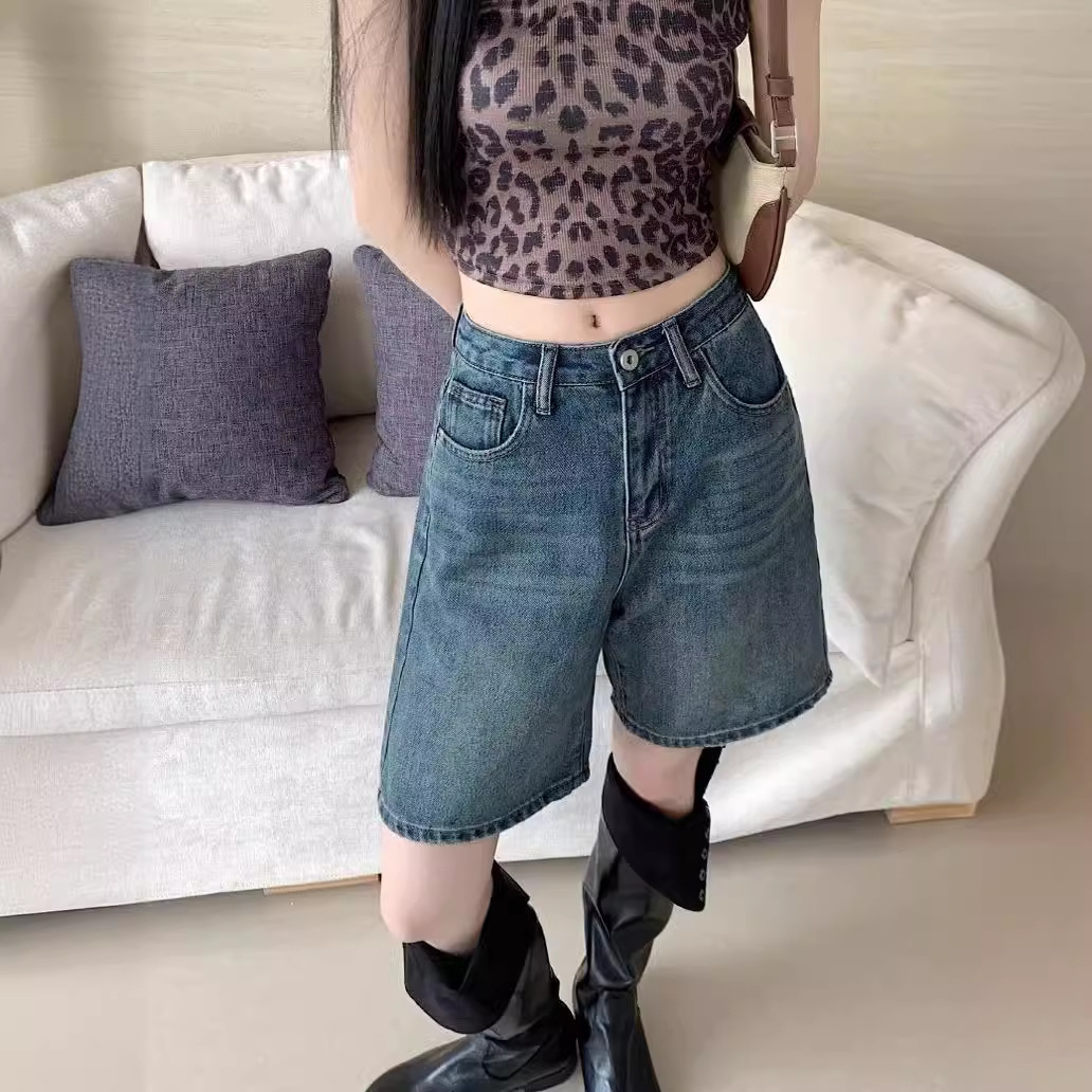 Picture of Denim Shorts for Women, Trendy and Versatile, Summer Thin, New Style, High-Waisted, Retro, Small, Loose, Straight, Slim, Five-Point Pants