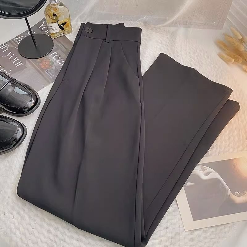 Picture of Wide Leg Pants Women's Summer Korean-style High Waist Loose Slimming Straight Elegant Dosing Casual All-match Black Trendy Pants