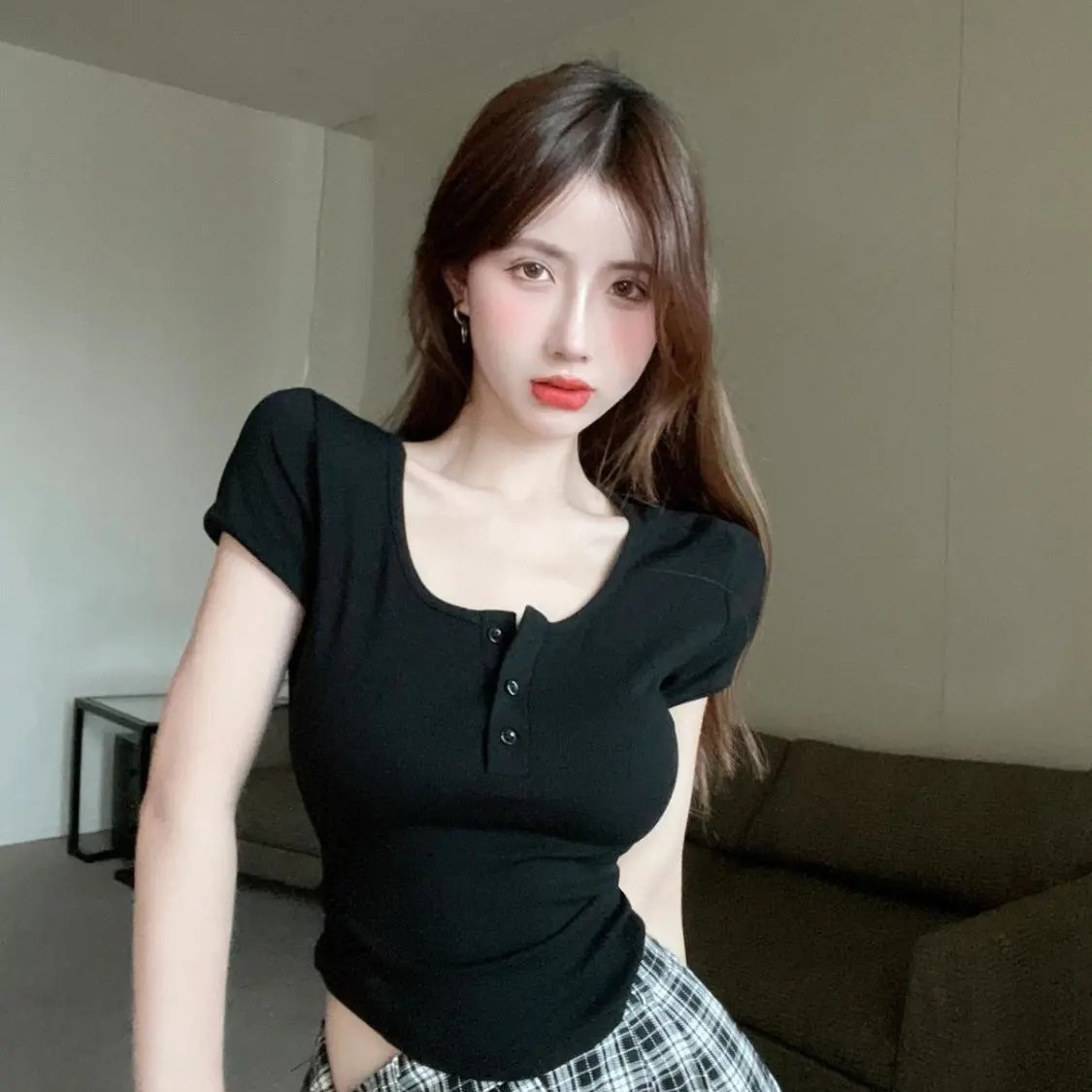 Pure Desire Style Shoulder Niche T-shirt Women's Short-sleeved Bm Style Summer New Slim-fit Slimming Spice Girl Sweet Short Top