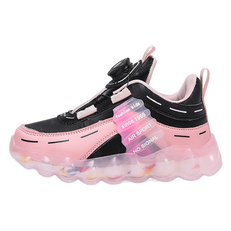 Girls' sneaker new button shoes middle and big children sneaker soft bottom thick bottom running shoes mesh breathable popular children's shoes
