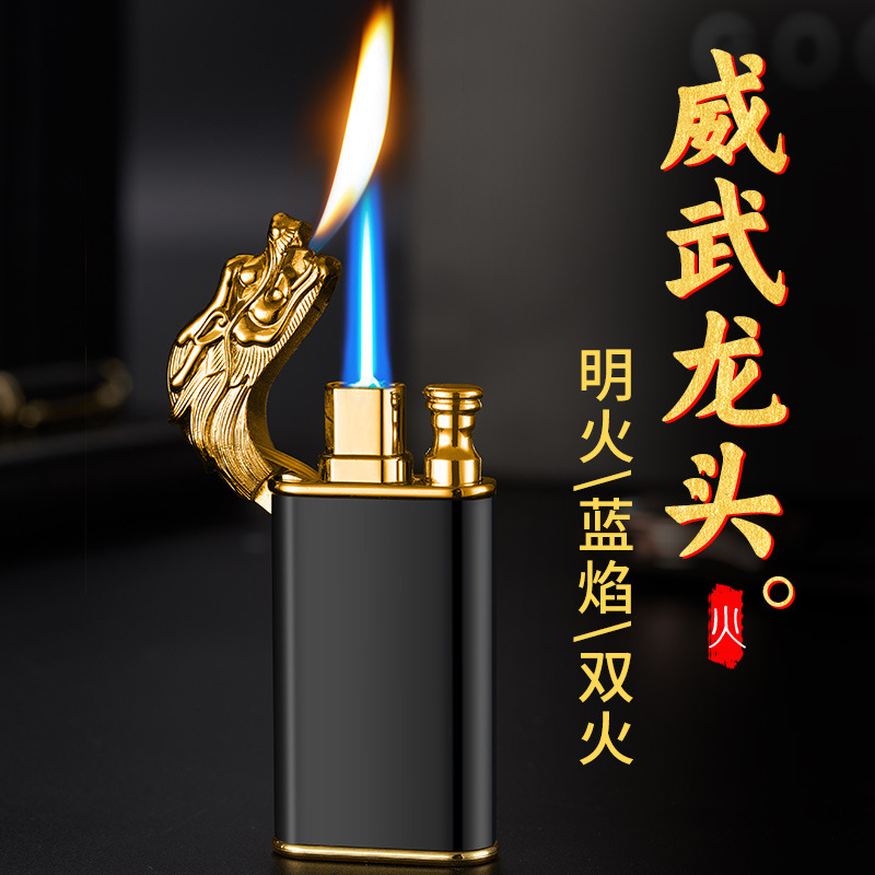 Shake sound explosion faucet double fire lighter creative metal inflatable windproof lighter straight to open fire Double Tide