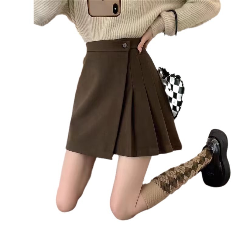 Picture of 2024 New Korean style pear-shaped A- line short skirt winter with sweater jk pleated brown skirt for women autumn and winter
