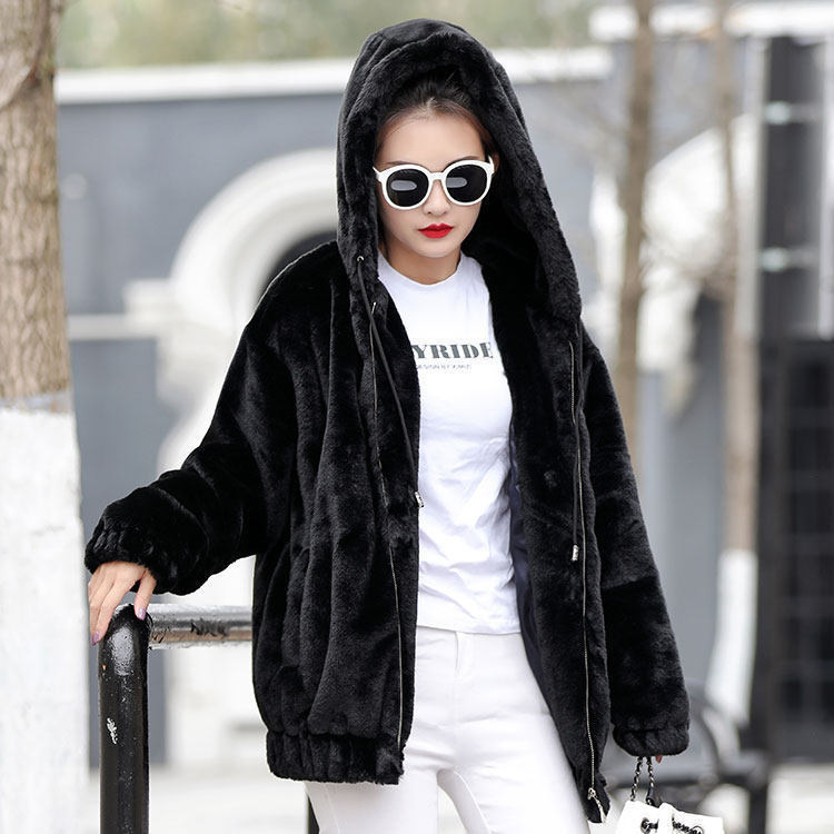 Picture of Winter Double-Sided Velvet Jacket Casual Versatile Warm Women's Large Size 2025 New Loose Hooded Zipper Long-Sleeved Trendy