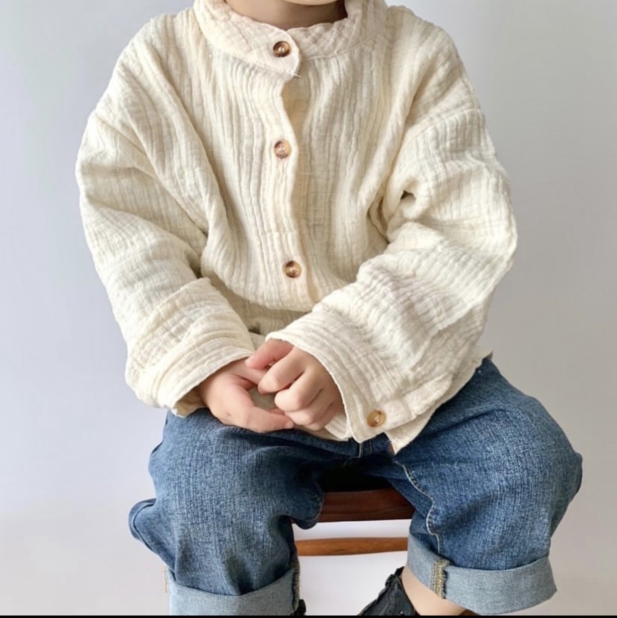 Picture of Spring Boys' Shirts Pure Color Kidsren's Tops Korean Style Cotton and Linen Stand-Up Collar Baby Girls' Shirts Outer Wear Category a Dropshipping
