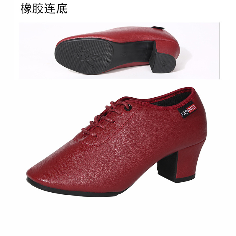 Picture of New Women's Latin Dance Shoes Soft Sole Square Dance Adult Teacher Middle Heel Beef Shoes Ballroom Dance Shoes