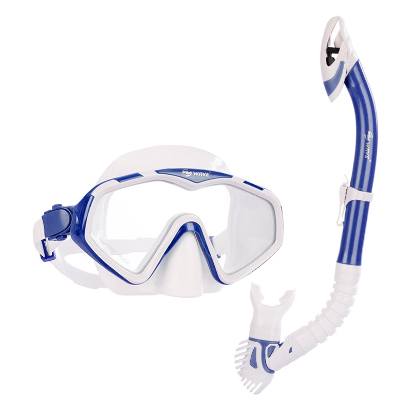 Wave Professional Two-Piece Set of Large-Frame Diving Goggles Fully Dry Swimming Snorkel Diving Goggles Snorkeling Diving Mask