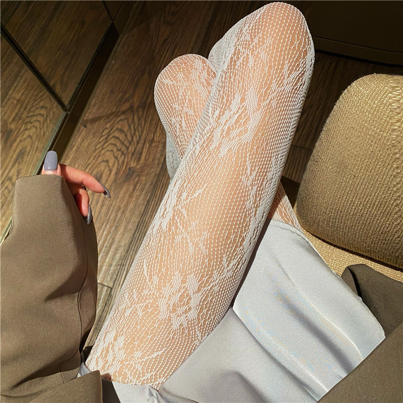 Internet Celebrating Halloween Nets Skull Spider Web Hollow Fishnet Stockings Pure White Silk Stockings Sexy Black Silk