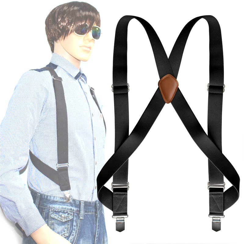 Cross-Border Supply European and American New Men's Outdoor Work Side Clip Suspenders Adult Monochrome Casual Pants Suspenders