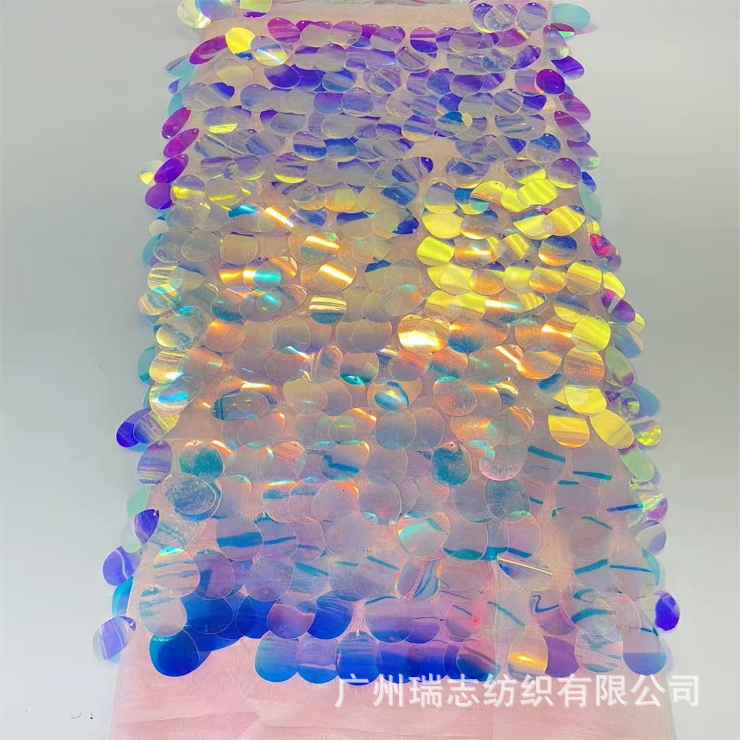 40mm oval large sequin embroidered fabric bag stage performance dress wedding style background decoration fabric